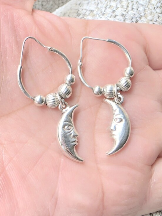 Jewelry - Vintage 925 Moon Hoop Earrings